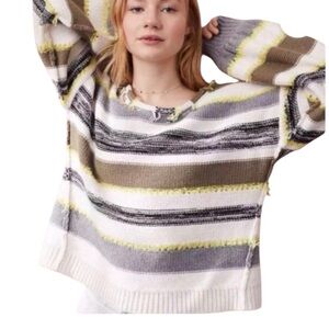 Lou & Grey Chunky Oversized Cable Knit Pullover Sweater Balloon Sleeves In/Out L
